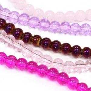 Glass Bead Bundle Pink Round- 5 Strands