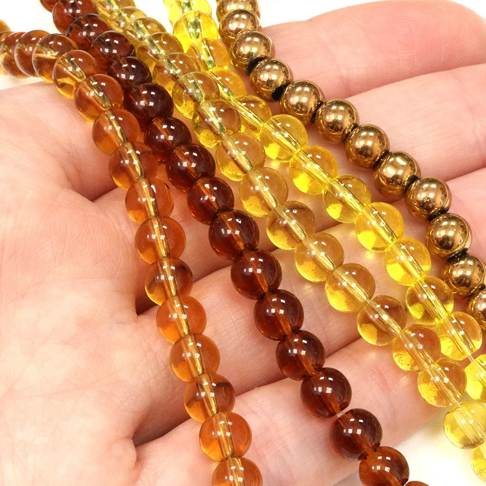 Glass Bead Bundle Topaz Round- 5 Strands