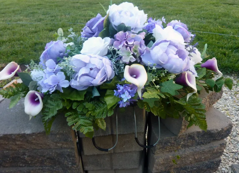 Grave site spray in Lavender, Purple and white, memorial flowers