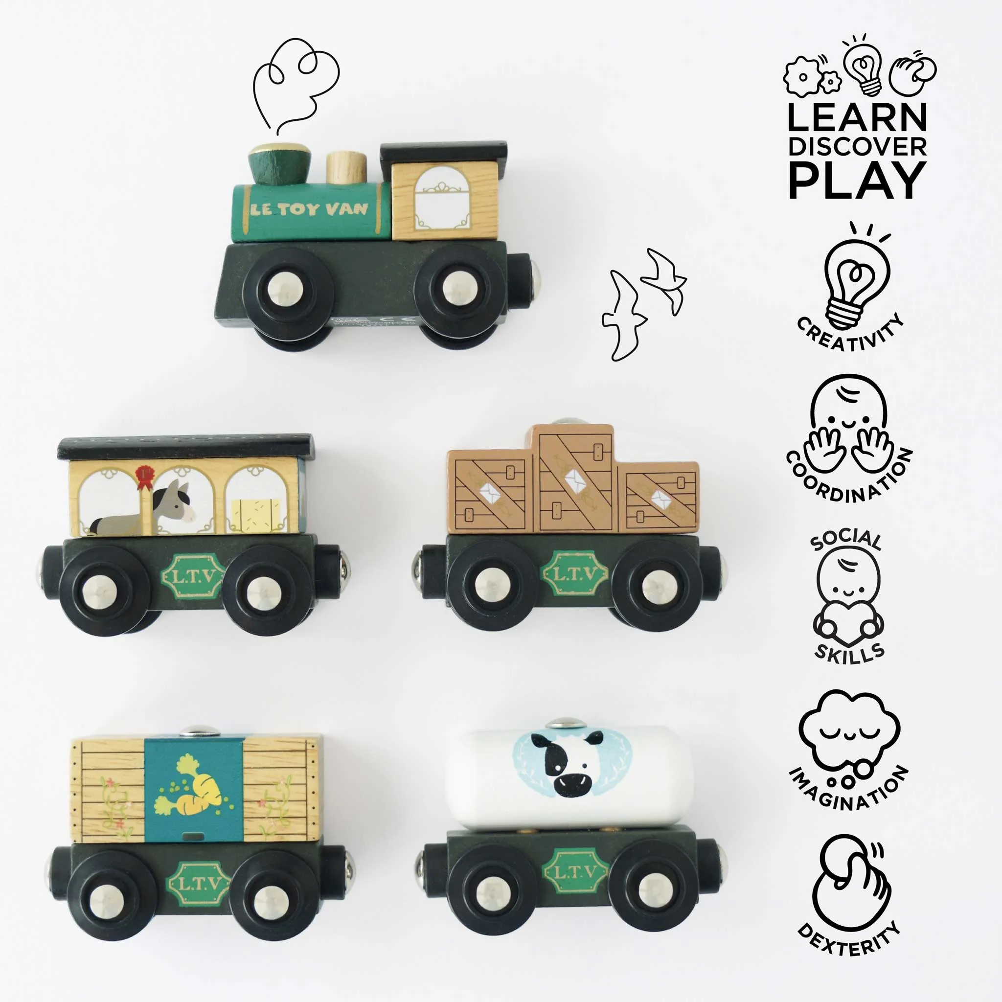 Green Train & Wagons Wooden Toys