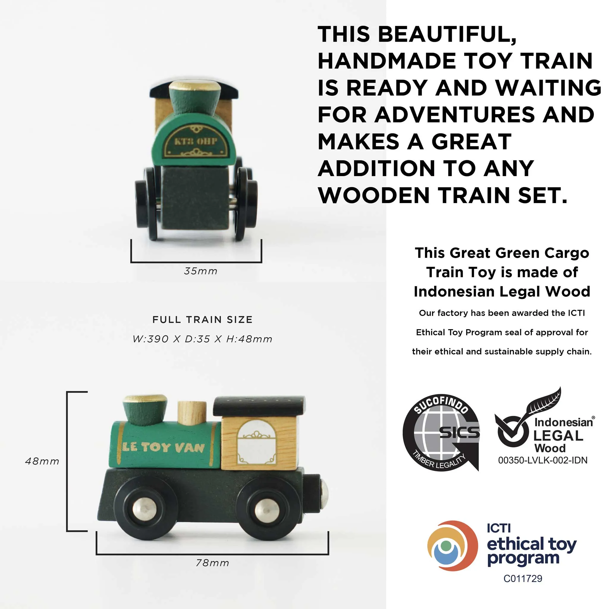 Green Train & Wagons Wooden Toys