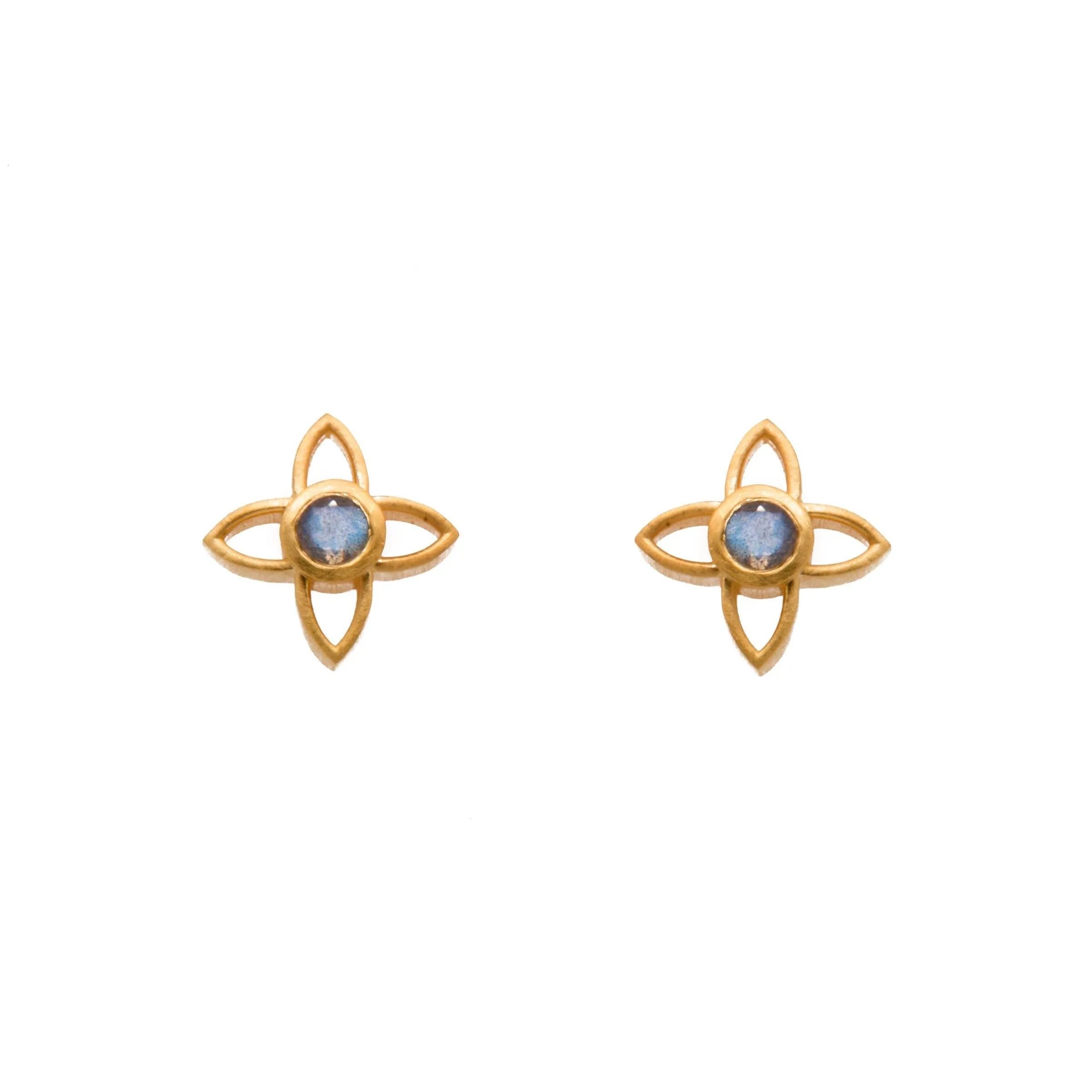 Labradorite Joy Flower Earrings 15MM Post 24K Gold Vermeil