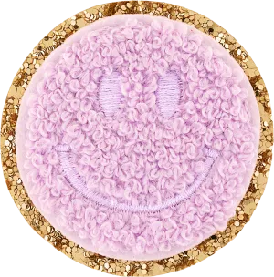 Lilac Glitter Varsity Smiley Face Patch