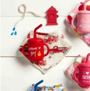 Mudpie Firetruck Silicone Cup and Bib Set