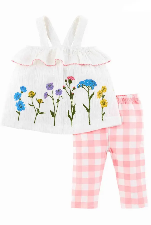 Mudpie Flower Embroidered Pinafore or Tunic/Pant Set