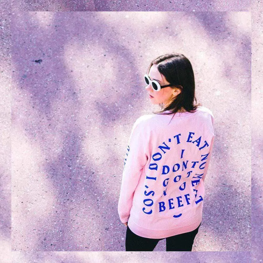 No Beef Sweater - Baby Pink x Electric Blue