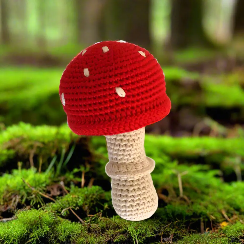 Organic Mushroom Crochet Rattle