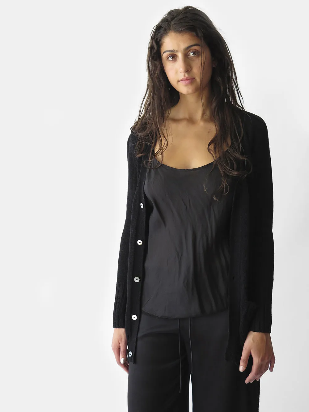 Pima Cotton Belted Cardigan in Black