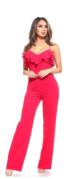 Red Ruffled Spaghetti Strap Jumpsuit