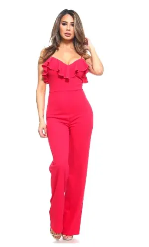 Red Ruffled Spaghetti Strap Jumpsuit