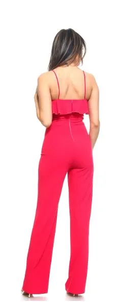 Red Ruffled Spaghetti Strap Jumpsuit