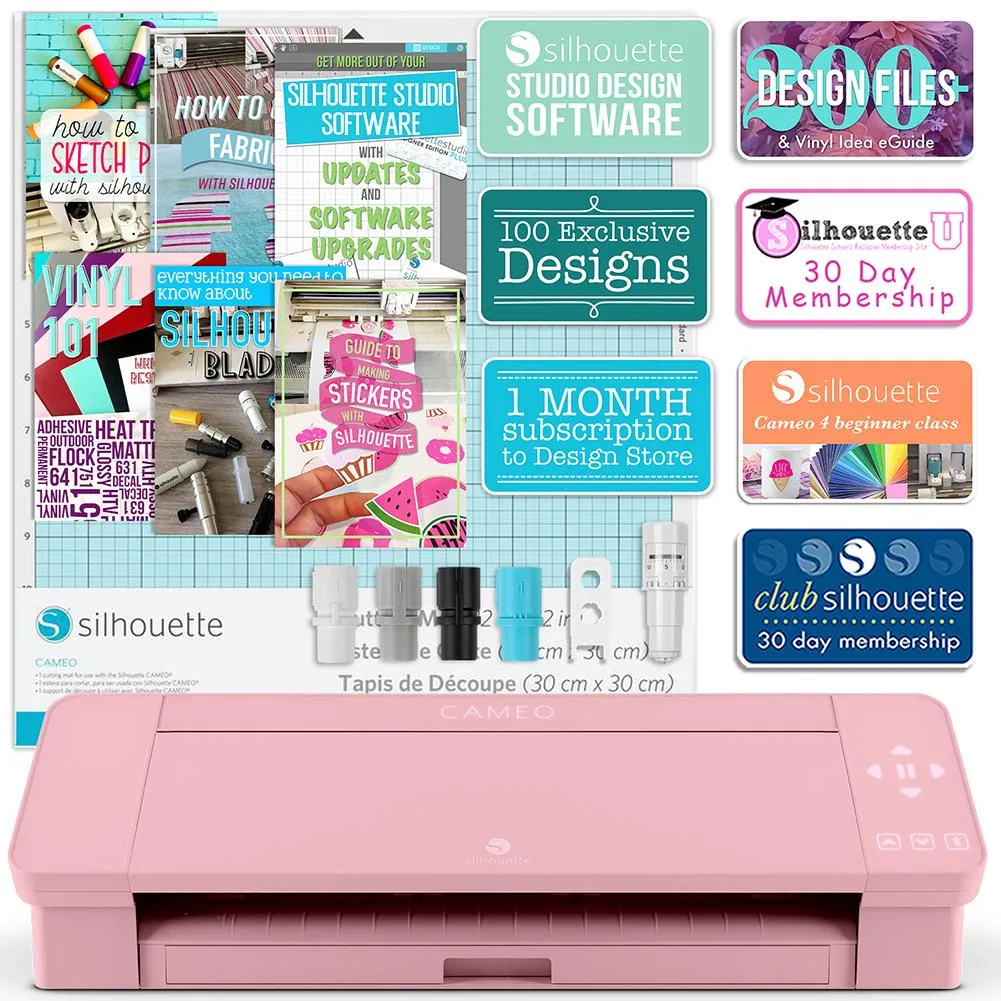 Silhouette Blush Pink Cameo 4 Bundle w/ Oracal 651 Vinyl, Tools, Guides, and Pixscan